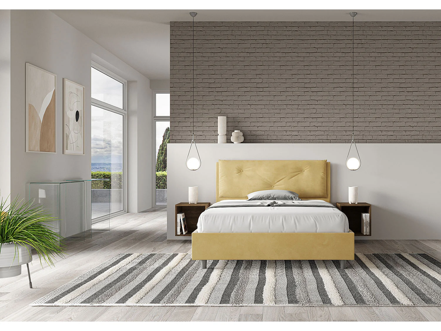 Gestoffeerd bed 140x190 met opbergruimte microvezel oker Appia Large