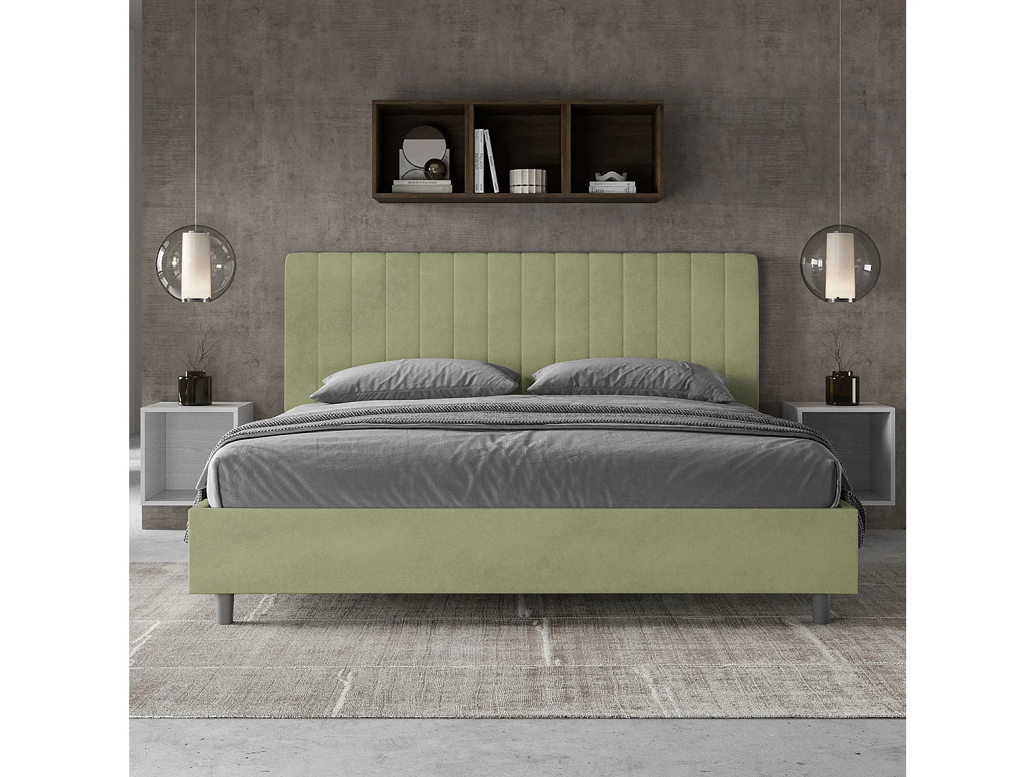 Lit king size coffre rembourré 180x190 microfibre vert Agueda