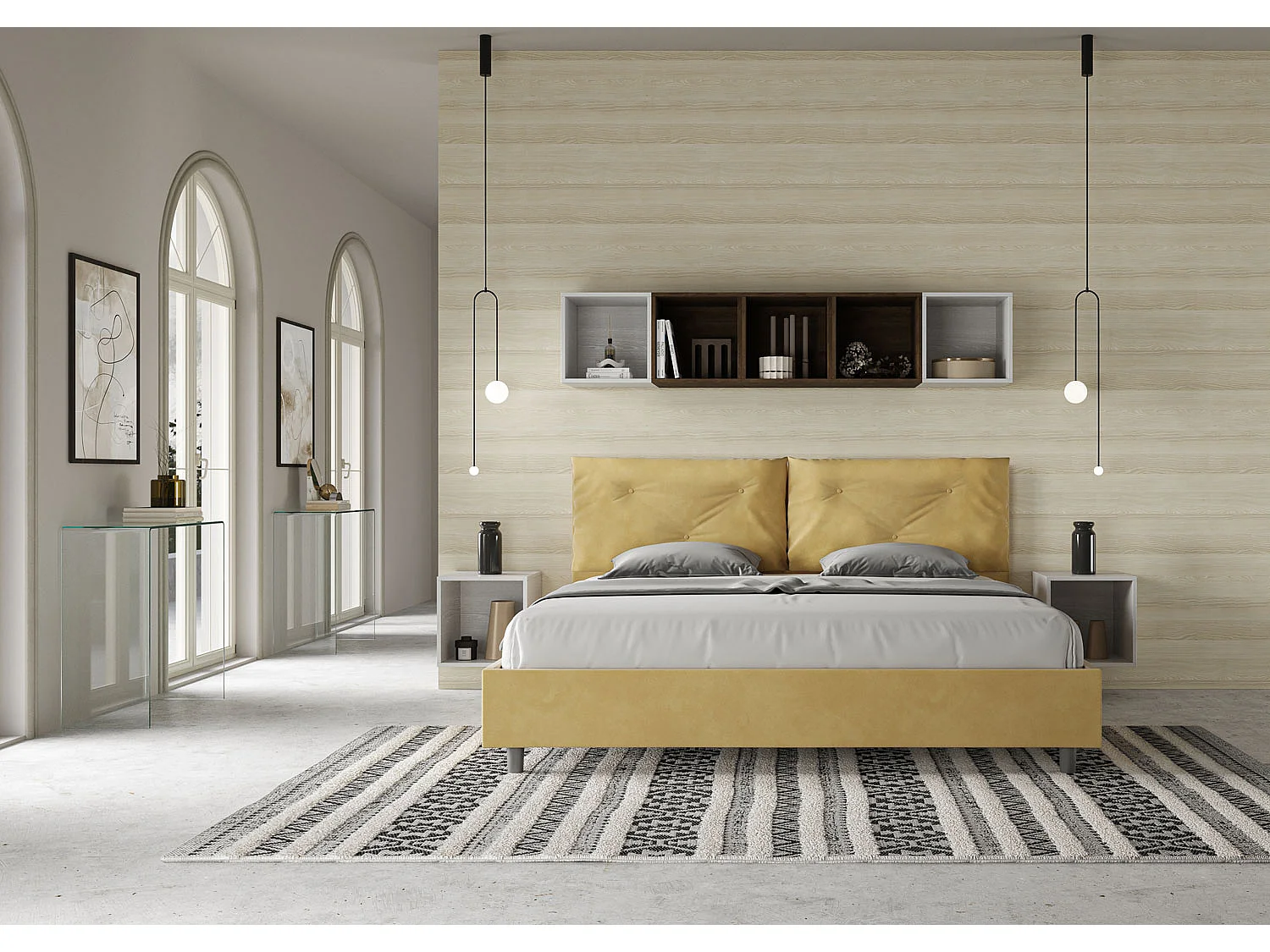 Lit king size coffre rembourré 200x210 microfibre ocre Appia Large