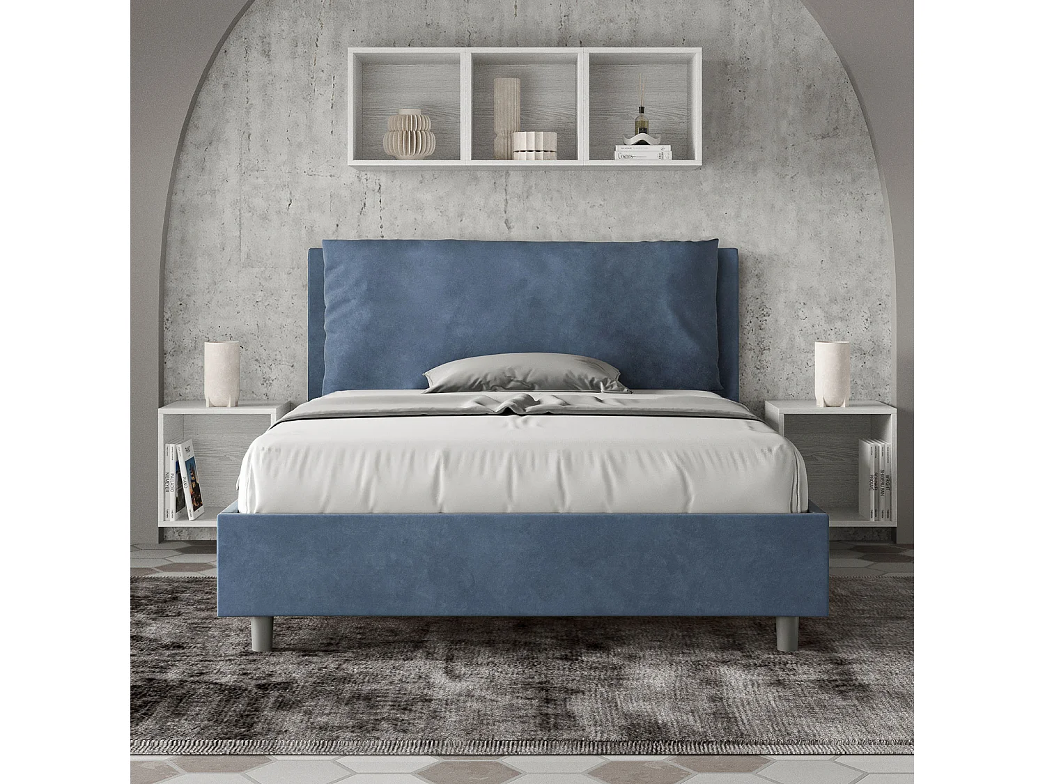 com arrumação estofada 140x190 microfibra azul Antea Large