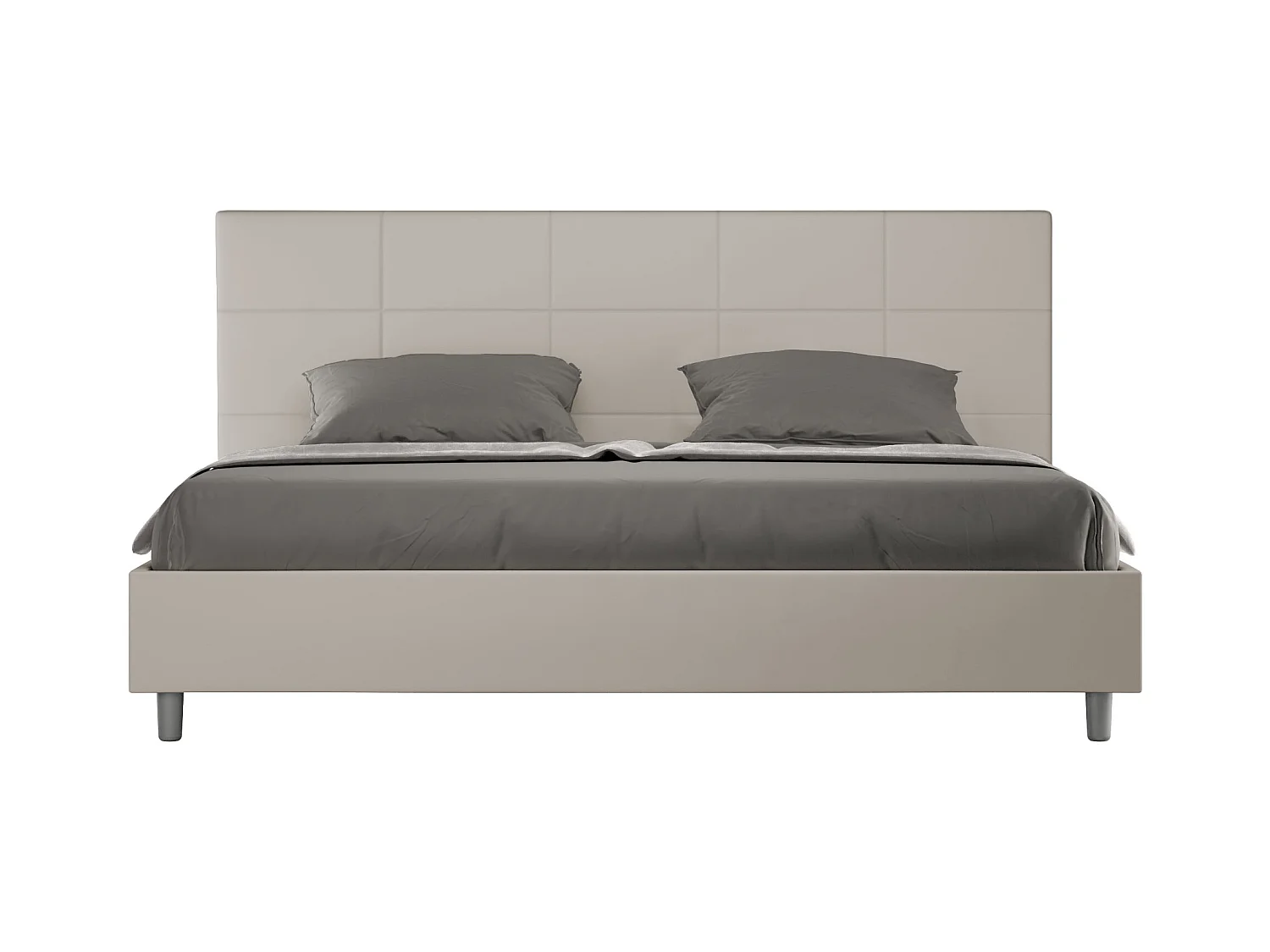 Lit king size coffre rembourré 180x210 similicuir taupe Mika