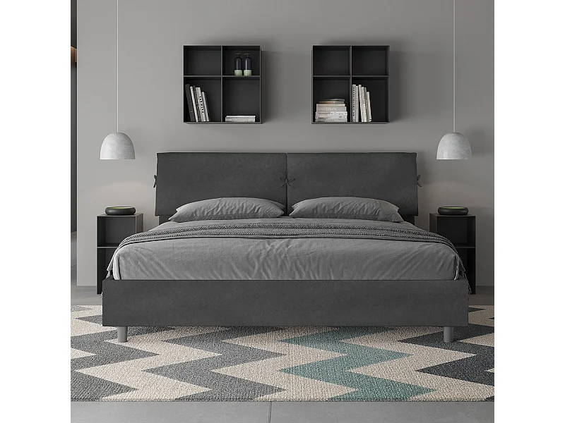 Lit king size coffre rembourré 180x200 microfibre gris Mados