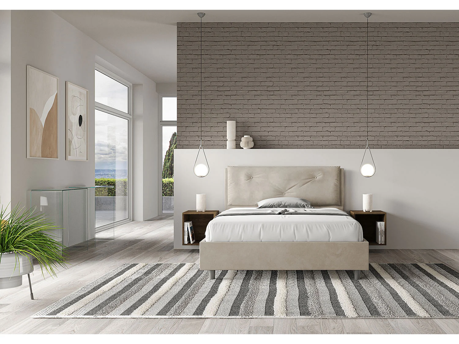 Letto matrimoniale francese contenitore imbottito 140x190 microfibra sabbia Appia Large