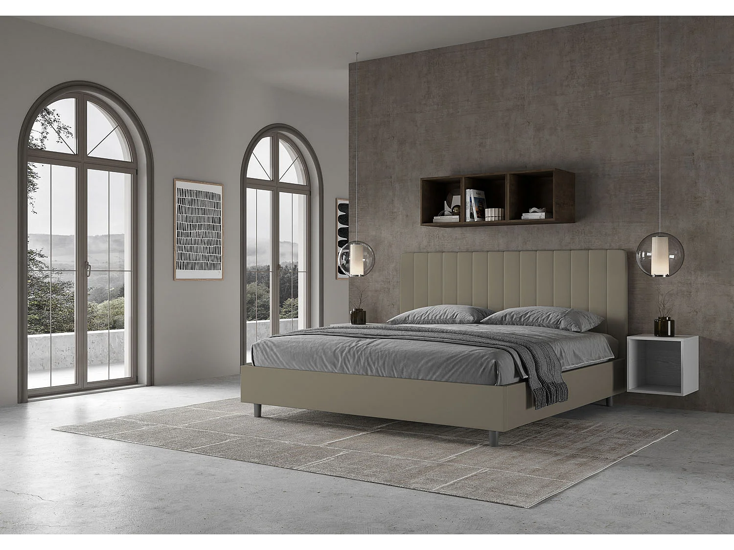 ityhome Letto matrimoniale king size contenitore imbottito 180x210 similpelle cappuccino Agueda