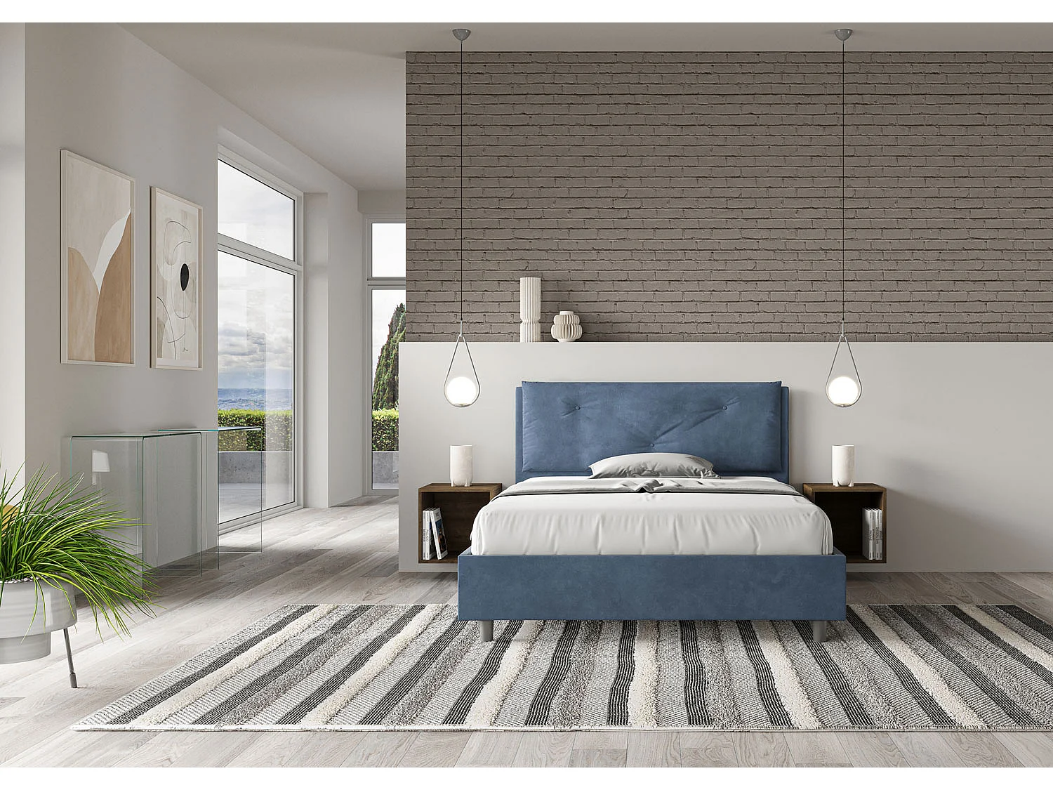 coffre rembourré 140x200 microfibre bleu Appia Large