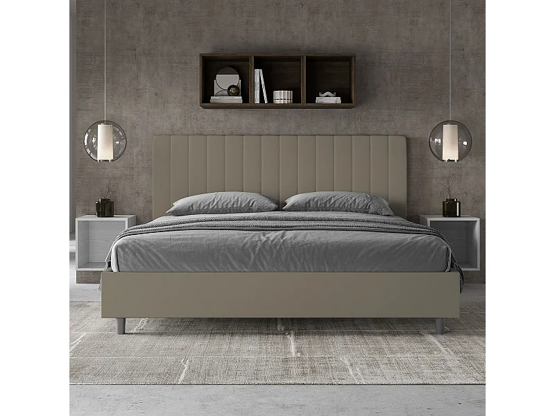 Letto matrimoniale king size contenitore imbottito 200x200 similpelle cappuccino Agueda