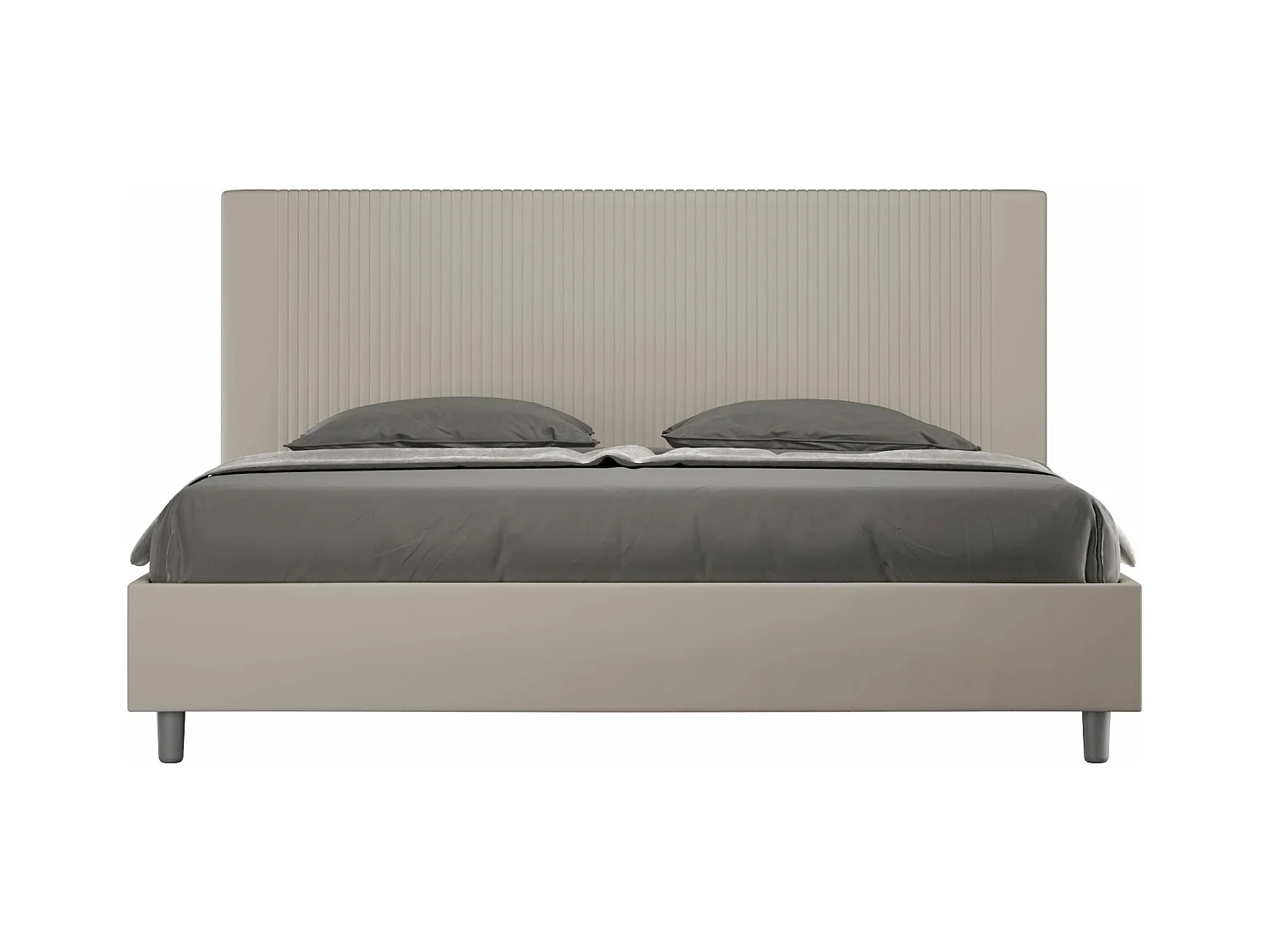 Lit king size coffre rembourré 180x200 similicuir taupe Goya