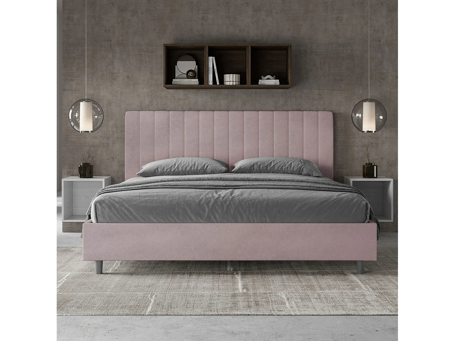 Lit king size coffre rembourré 180x200 microfibre lilas Agueda