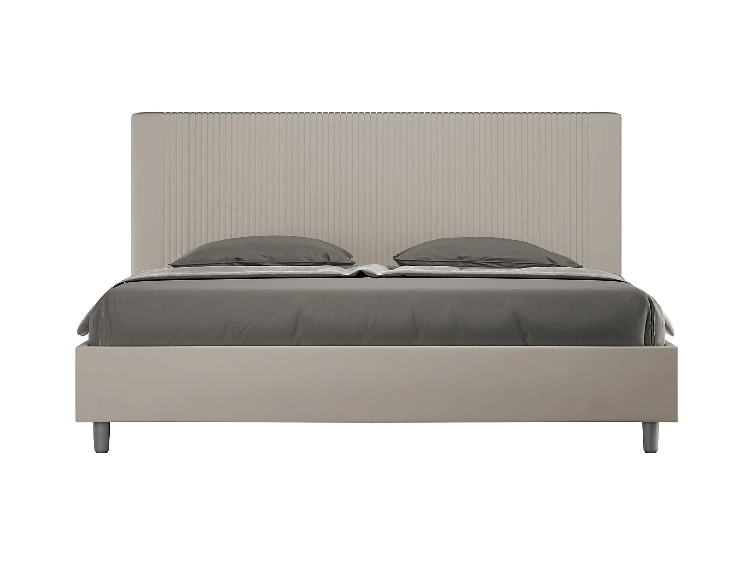 Lit king size coffre rembourré 180x210 similicuir taupe Goya