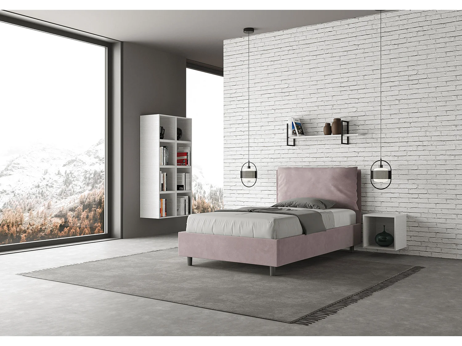 Cama de una plaza y medio sin somier acolchada 120x210 microfibra lila Antea Large