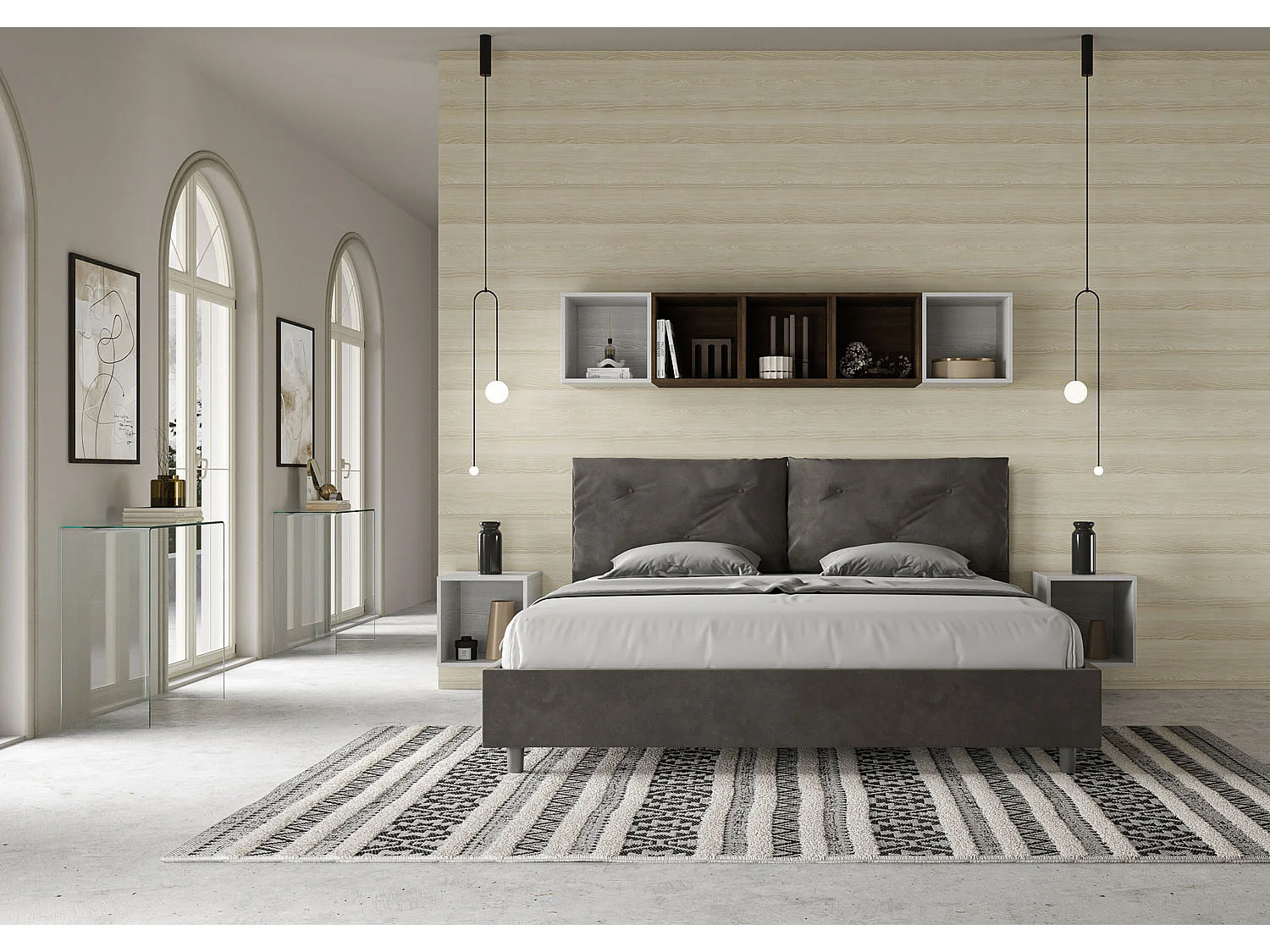 Gestoffeerd Bed 200x210 zonder lattenbodem microvezel grijs Appia Large