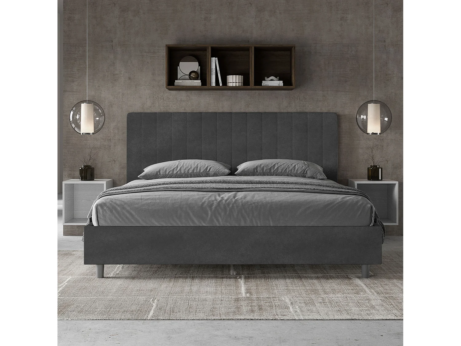 Cama matrimonial sin somier acolchada 180x200 microfibra gris Agueda