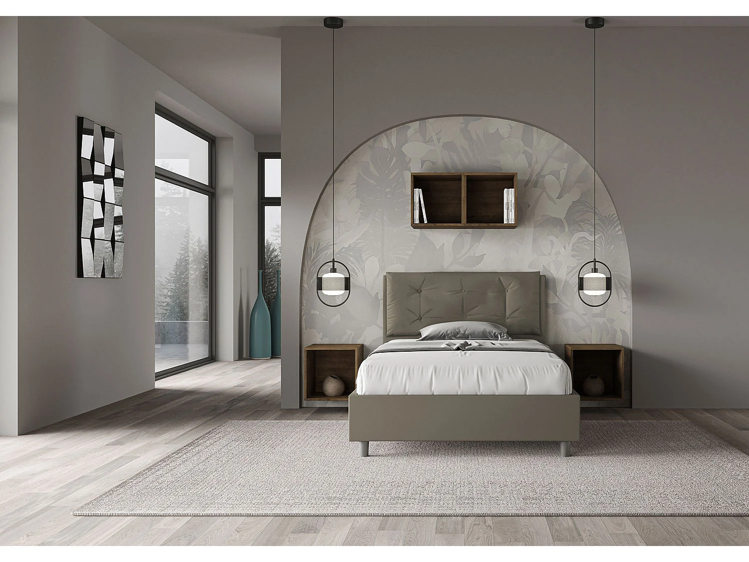 Lit 1 place et demi sans sommier rembourré 120x210 similicuir cappuccino Annalisa Large