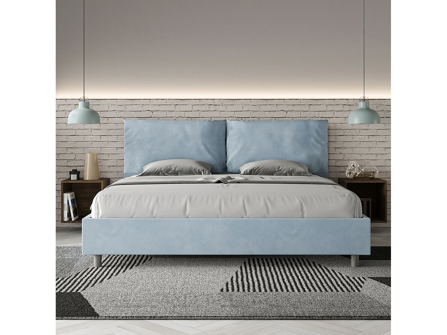 Gepolstertes Bett ohne Lattenrost 200x200 mit Mikrofaserbezug Himmelblau Antea Large