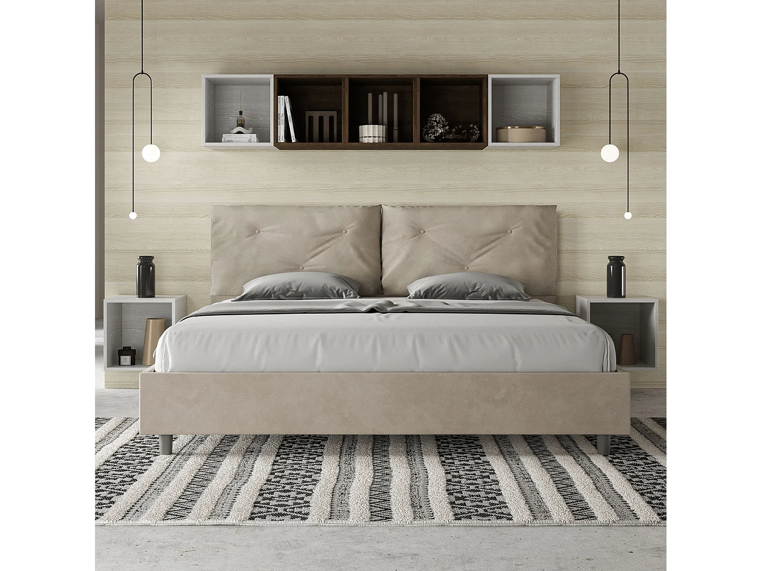 Cama de casal super king size sem estrado estofada 200x200 microfibra areia Appia Large