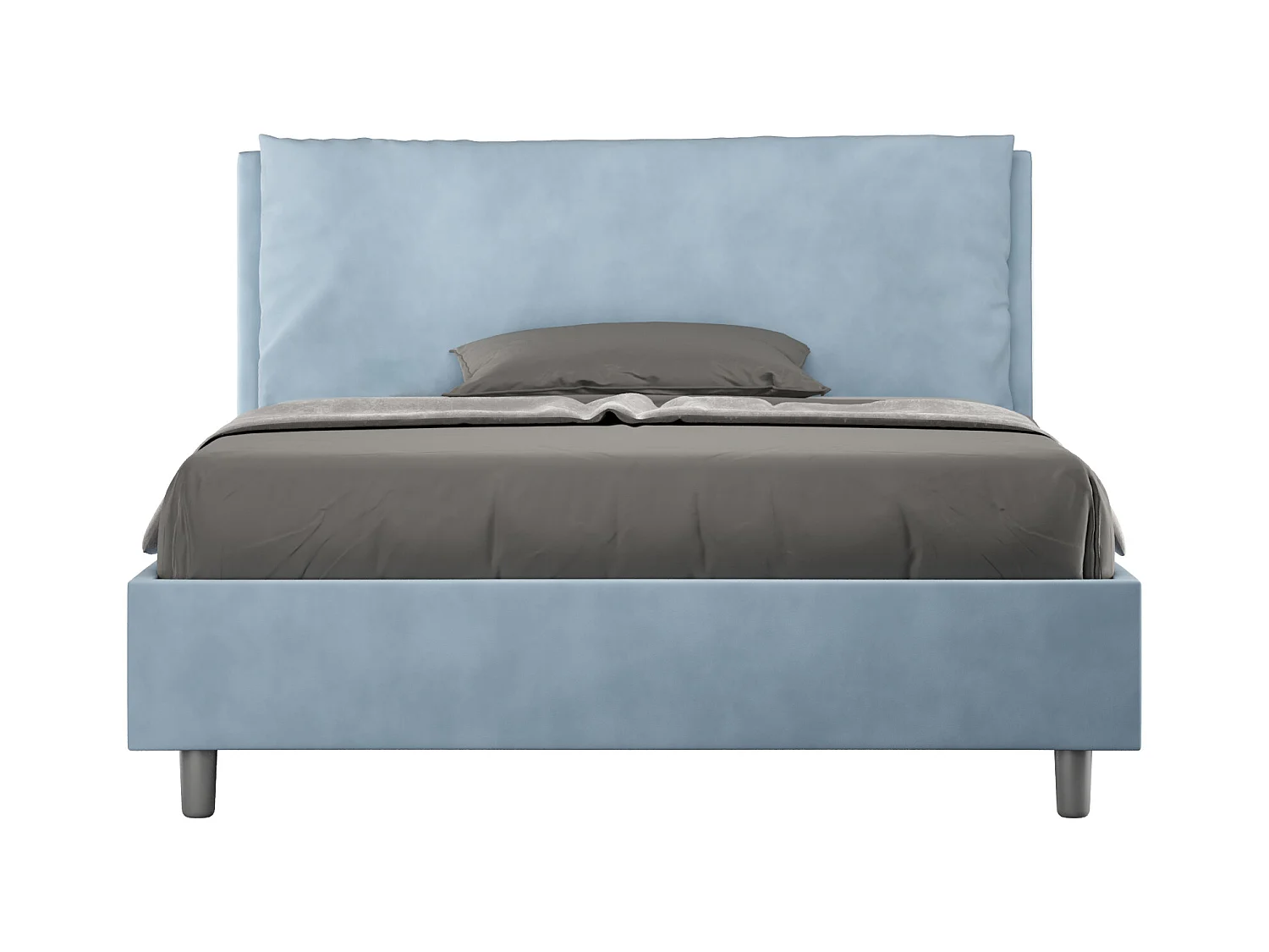 Lit double avec sommier rembourré 140x210 microfibre bleu clair Antea Large