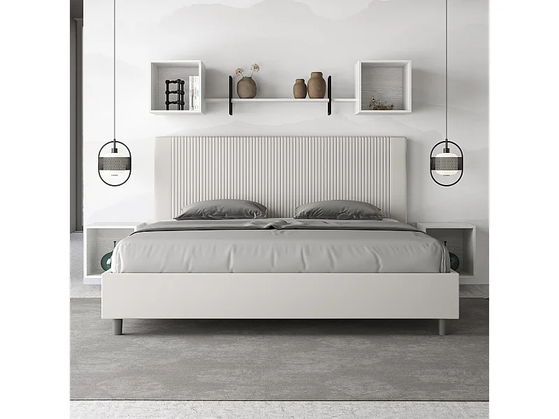 Lit king size sans sommier rembourré 180x200 similicuir blanc Goya