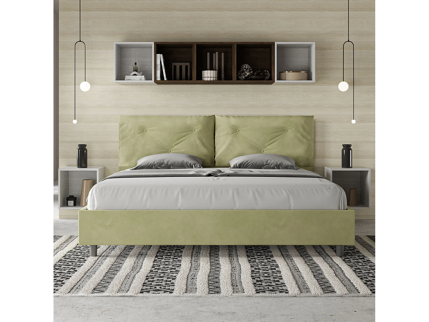 Lit king size avec sommier rembourré 200x200 microfibre vert Appia Large