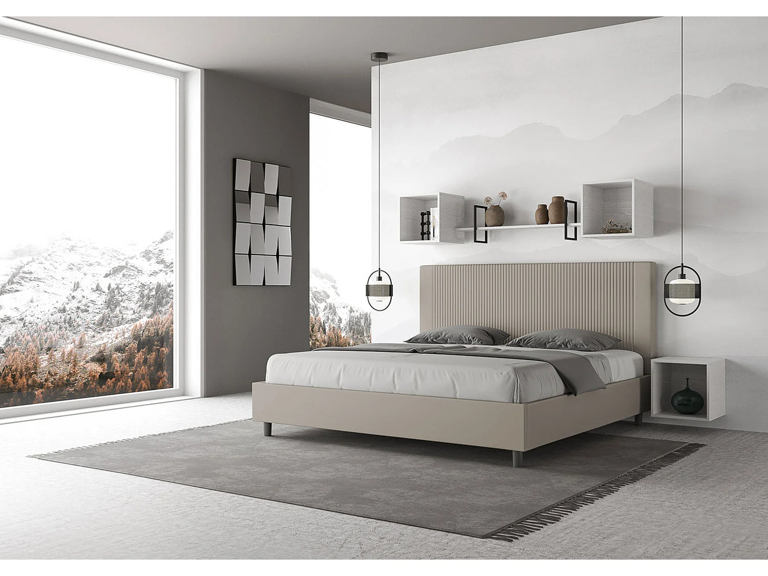 Cama matrimonial con somier acolchada 180x210 cuero sintético gris paloma Goya