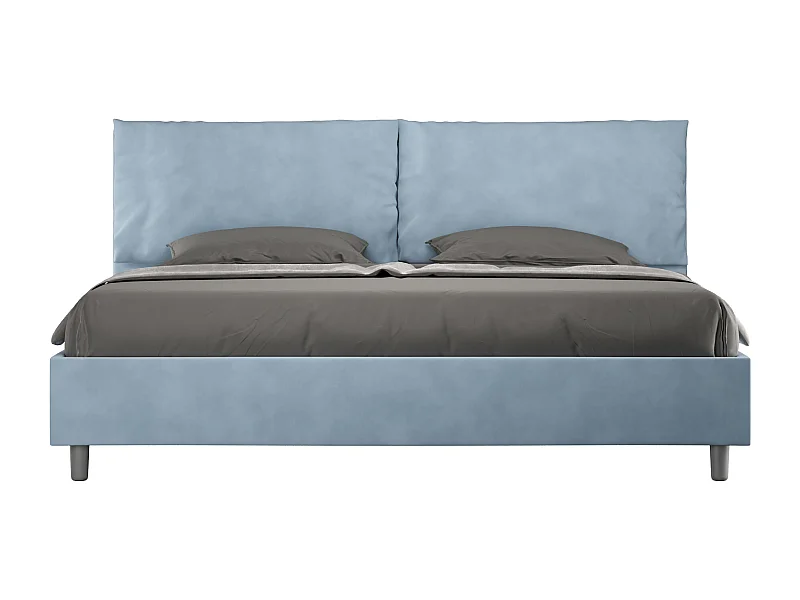 Letto matrimoniale king size con rete imbottito 200x200 microfibra azzurro Antea Large