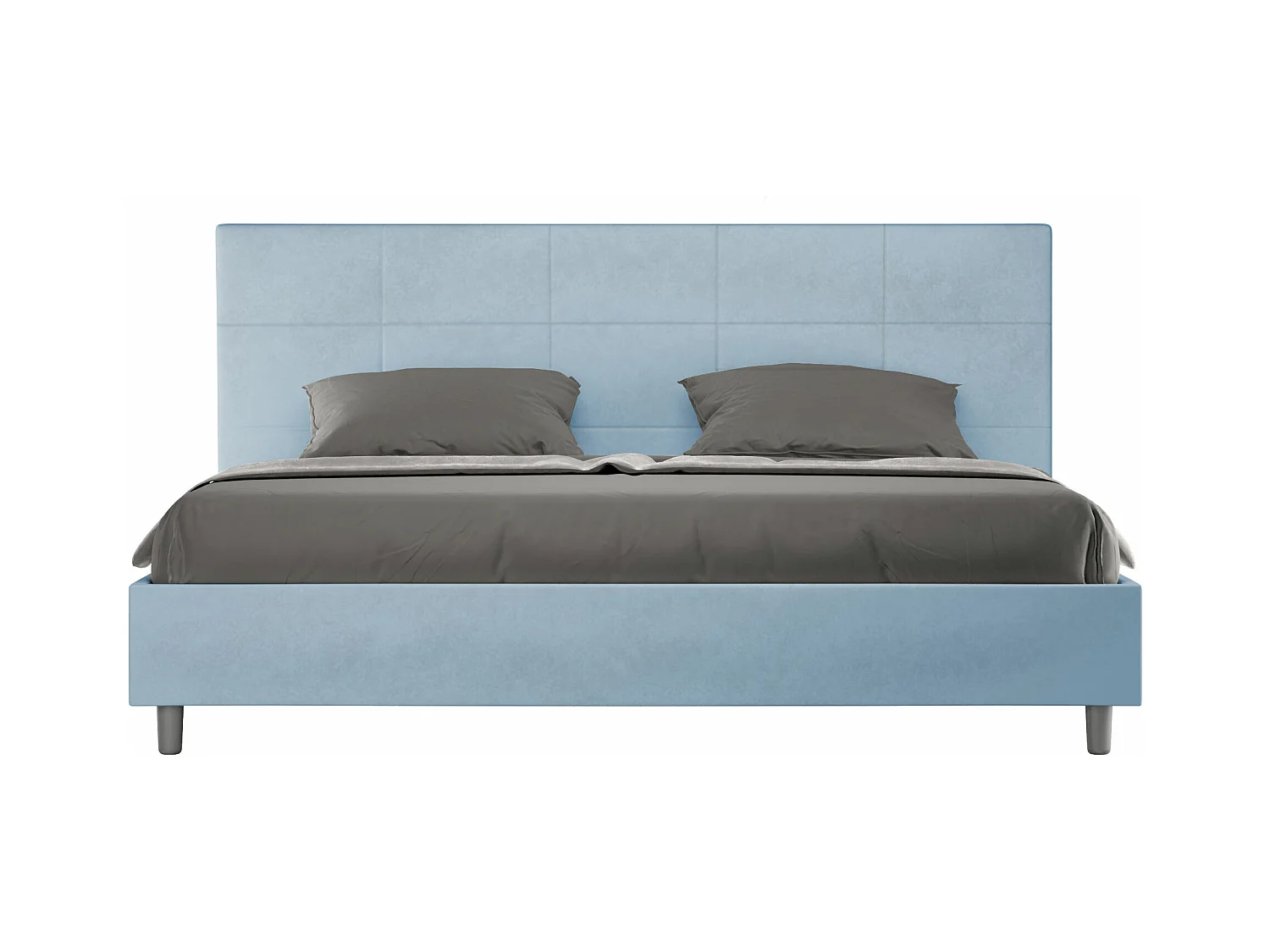 Lit king size avec sommier rembourré 200x200 microfibre bleu clair Mika