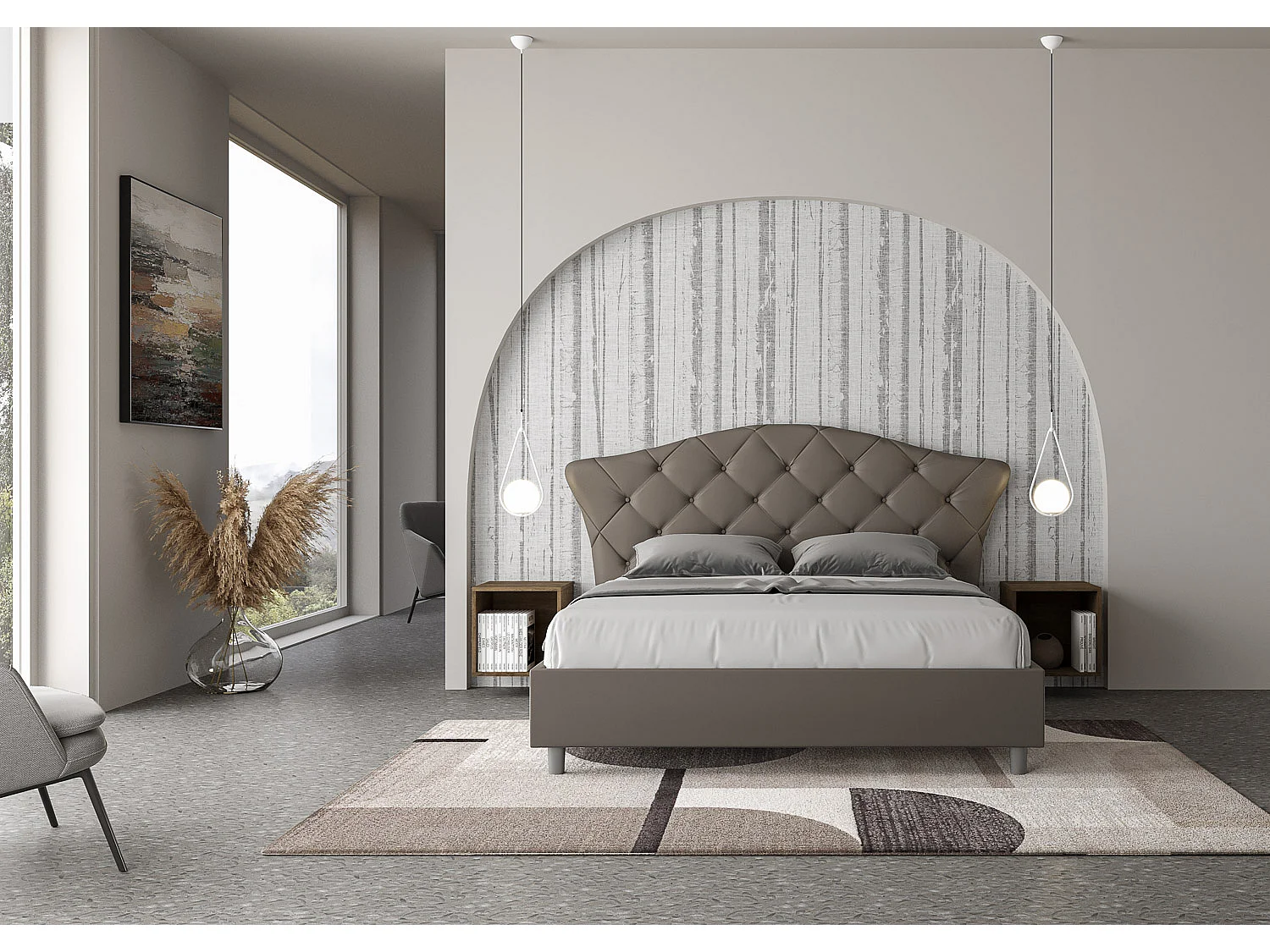 Lit coffre rembourré 160x210 similicuir cappuccino Langre