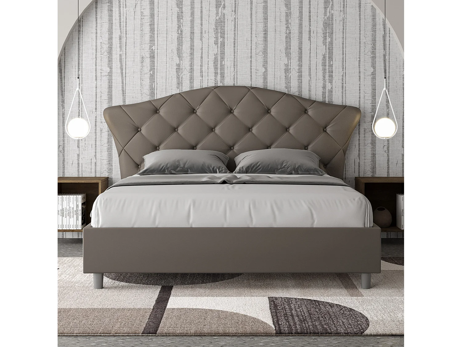 Lit avec sommier rembourré 160x210 similicuir cappuccino Langre