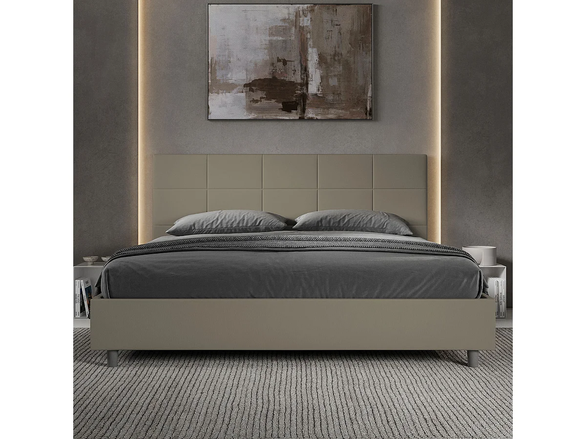 ityhome Letto matrimoniale king size senza rete imbottito 200x210 similpelle cappuccino Mika