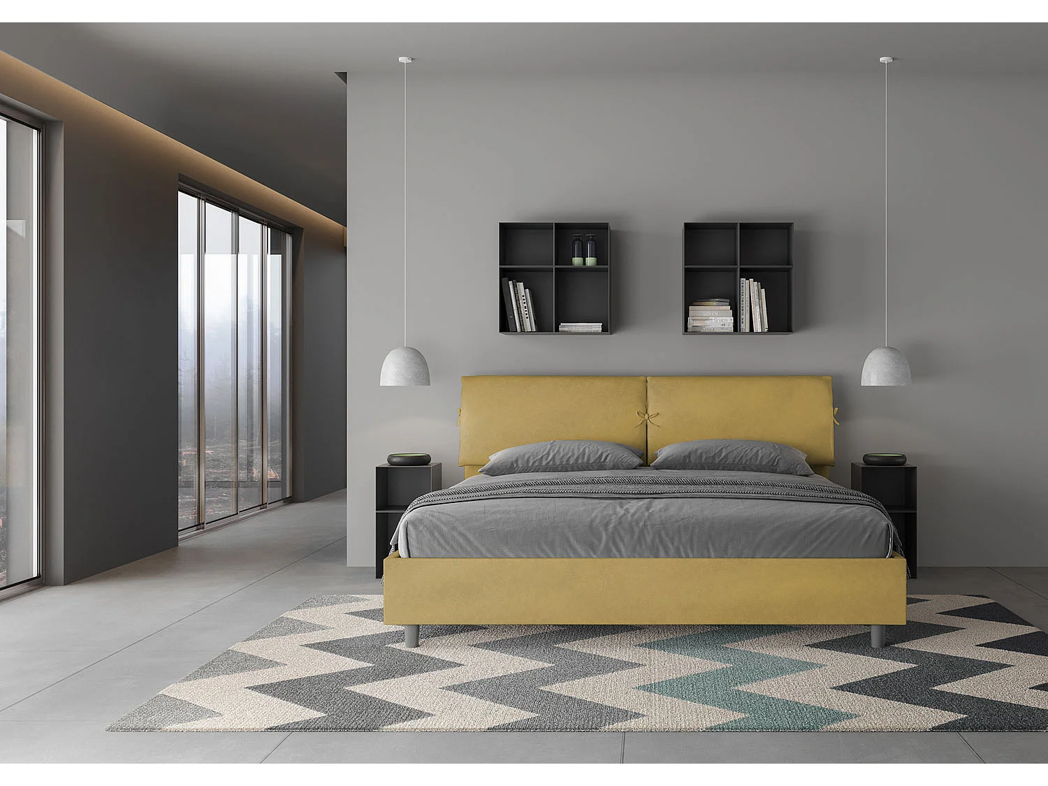 Gestoffeerd Bed 180x210 zonder lattenbodem microvezel oker Mados