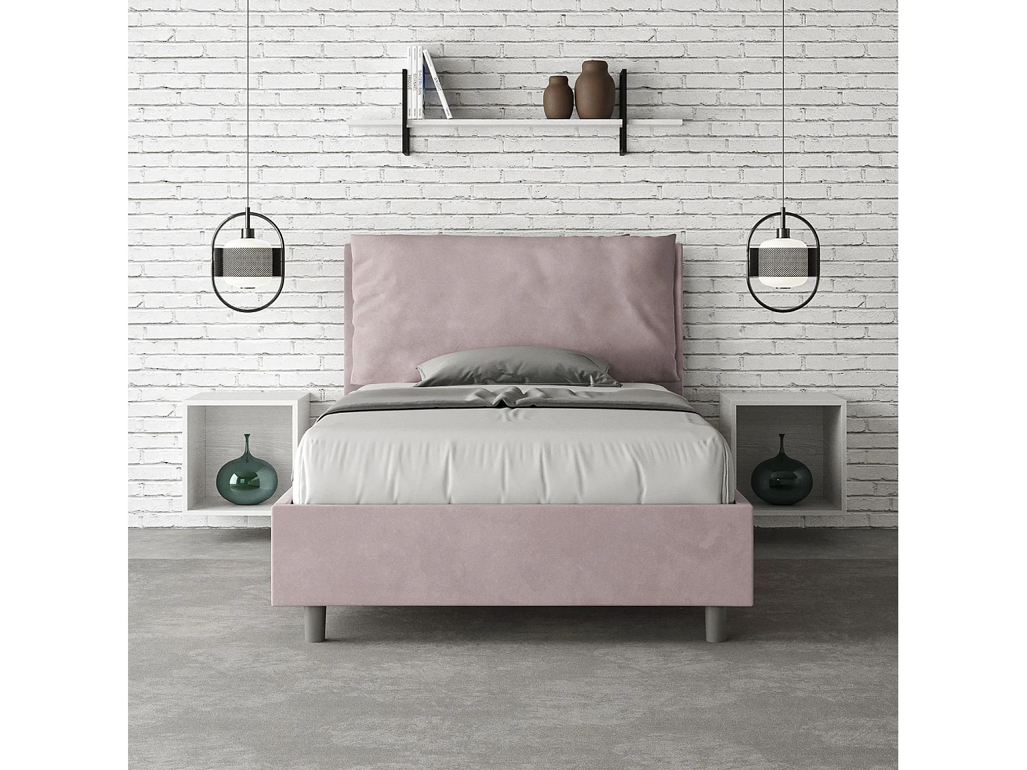 Cama de una plaza y medio sin somier acolchada 120x200 microfibra lila Antea Large