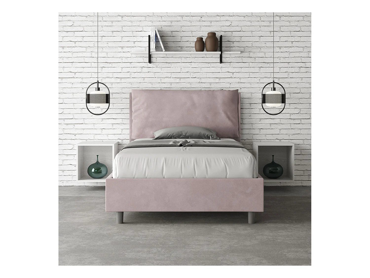 Letto una piazza e mezza senza rete imbottito 120x200 microfibra glicine Antea Large