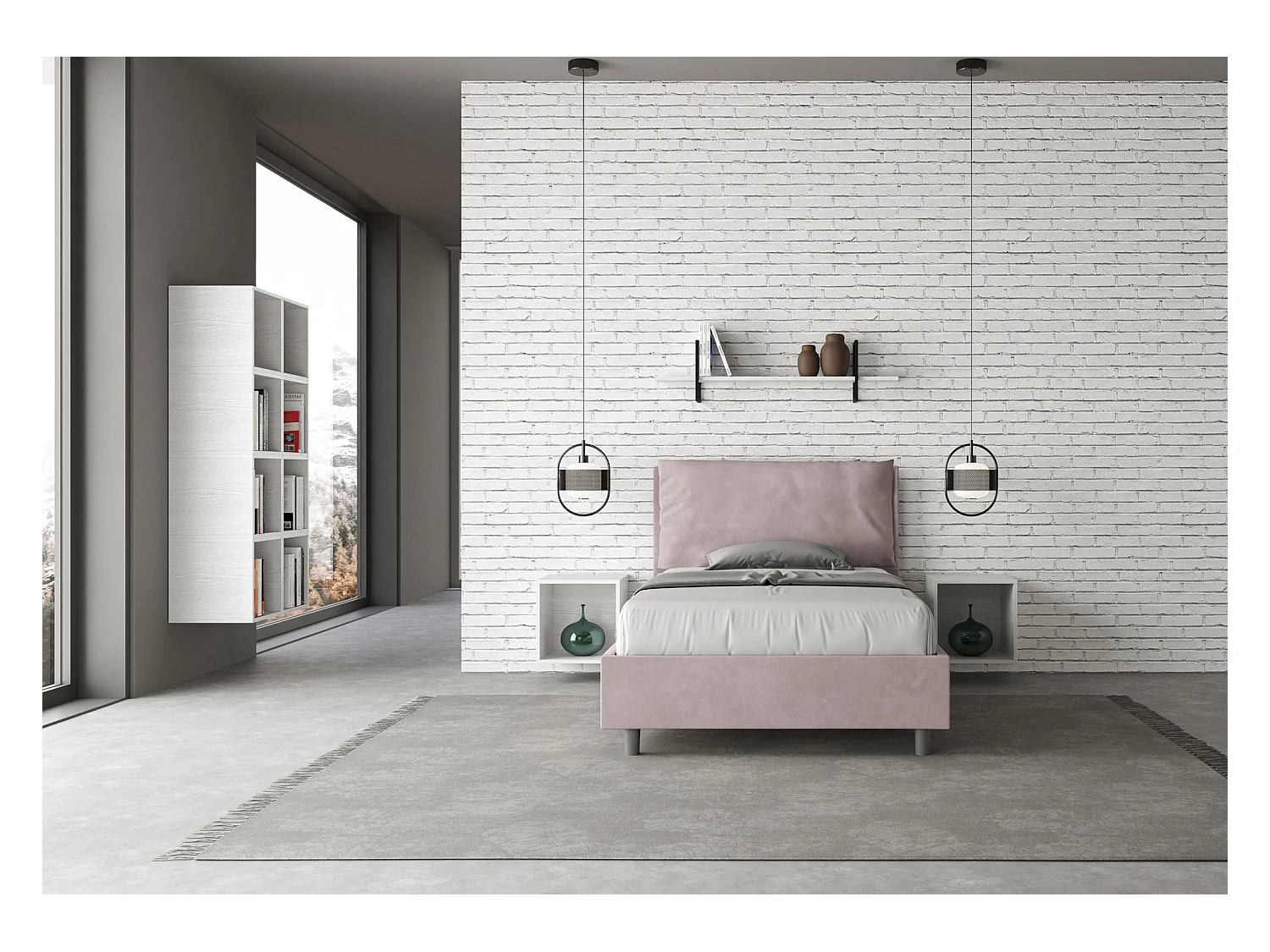 Letto una piazza e mezza senza rete imbottito 120x200 microfibra glicine Antea Large