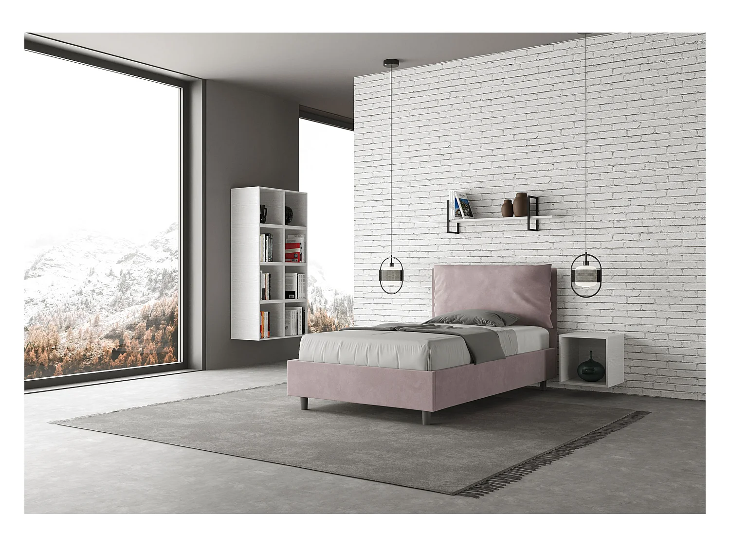 Letto una piazza e mezza senza rete imbottito 120x200 microfibra glicine Antea Large