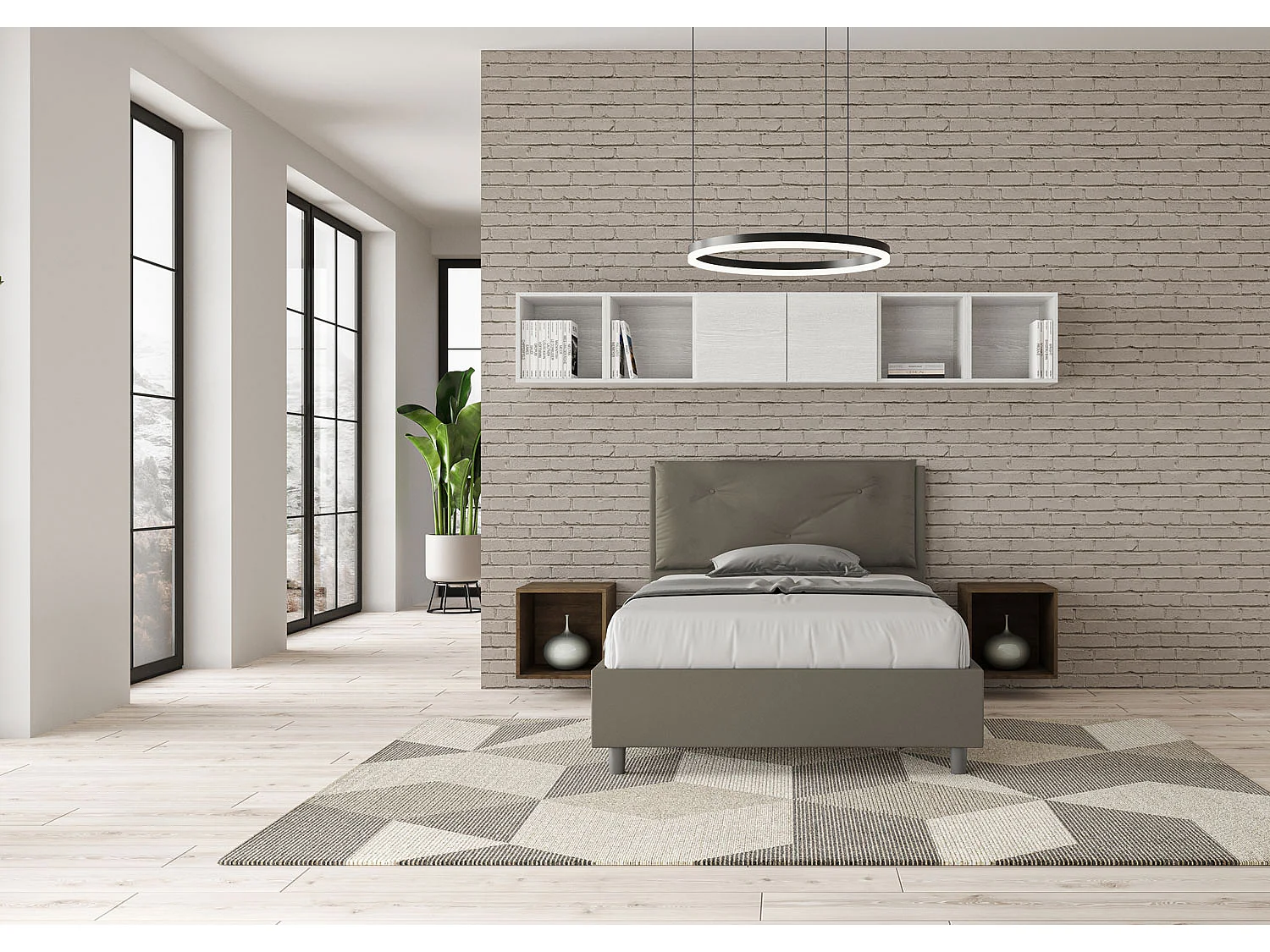 Letto una piazza e mezza con rete imbottito 120x200 similpelle cappuccino Appia Large