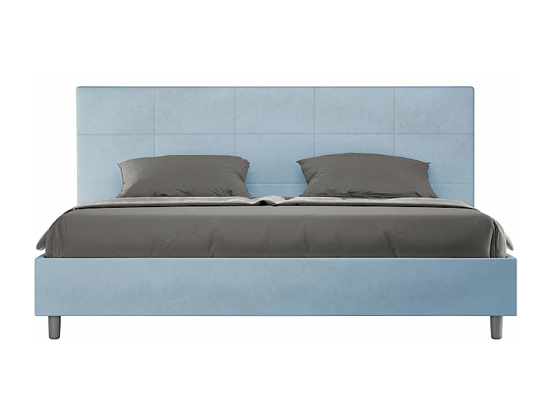 Lit king size sans sommier rembourré 180x200 microfibre bleu clair Mika