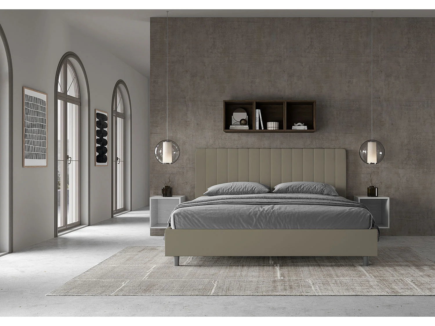 Gepolstertes Bett mit Lattenrost 180x190 mit Kunstlederbezug Cappuccino Agueda