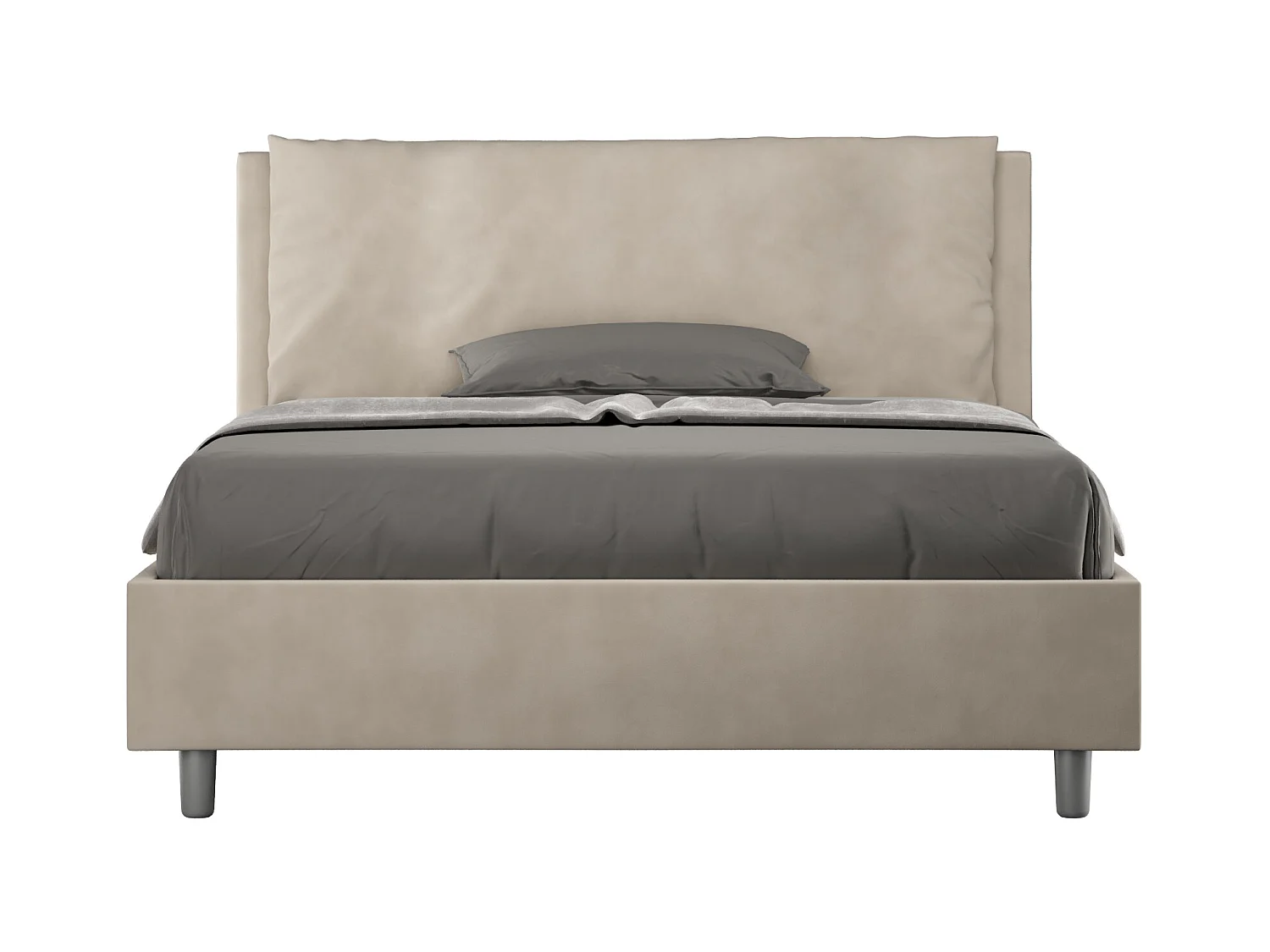 Lit double sans sommier rembourré 140x190 microfibre sable Antea Large