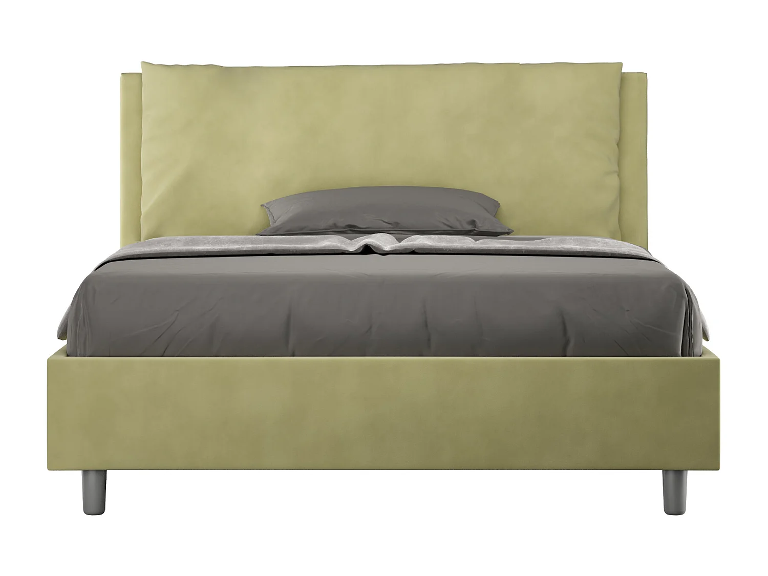 Lit double sans sommier rembourré 140x210 microfibre vert Antea Large