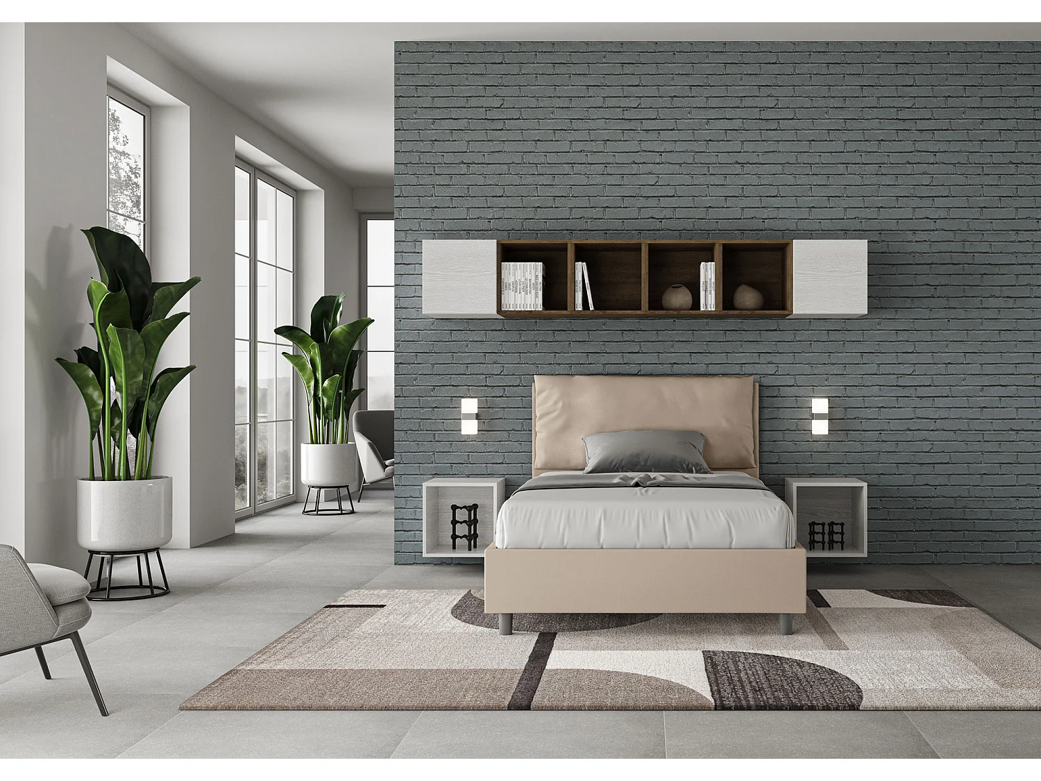 Lit 1 place et demi sans sommier rembourré 120x210 similicuir taupe Antea Large