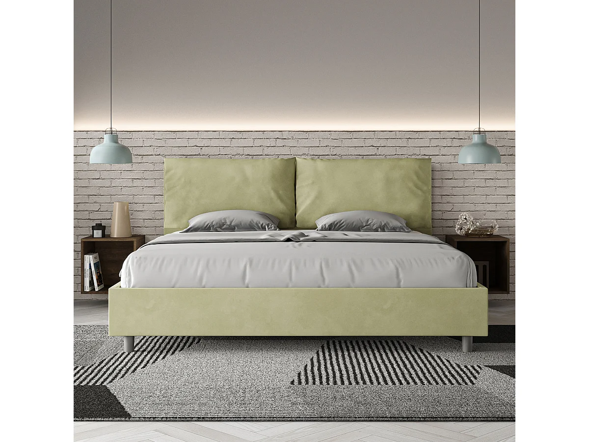 Cama matrimonial sin somier acolchada 200x210 microfibra verde Antea Large