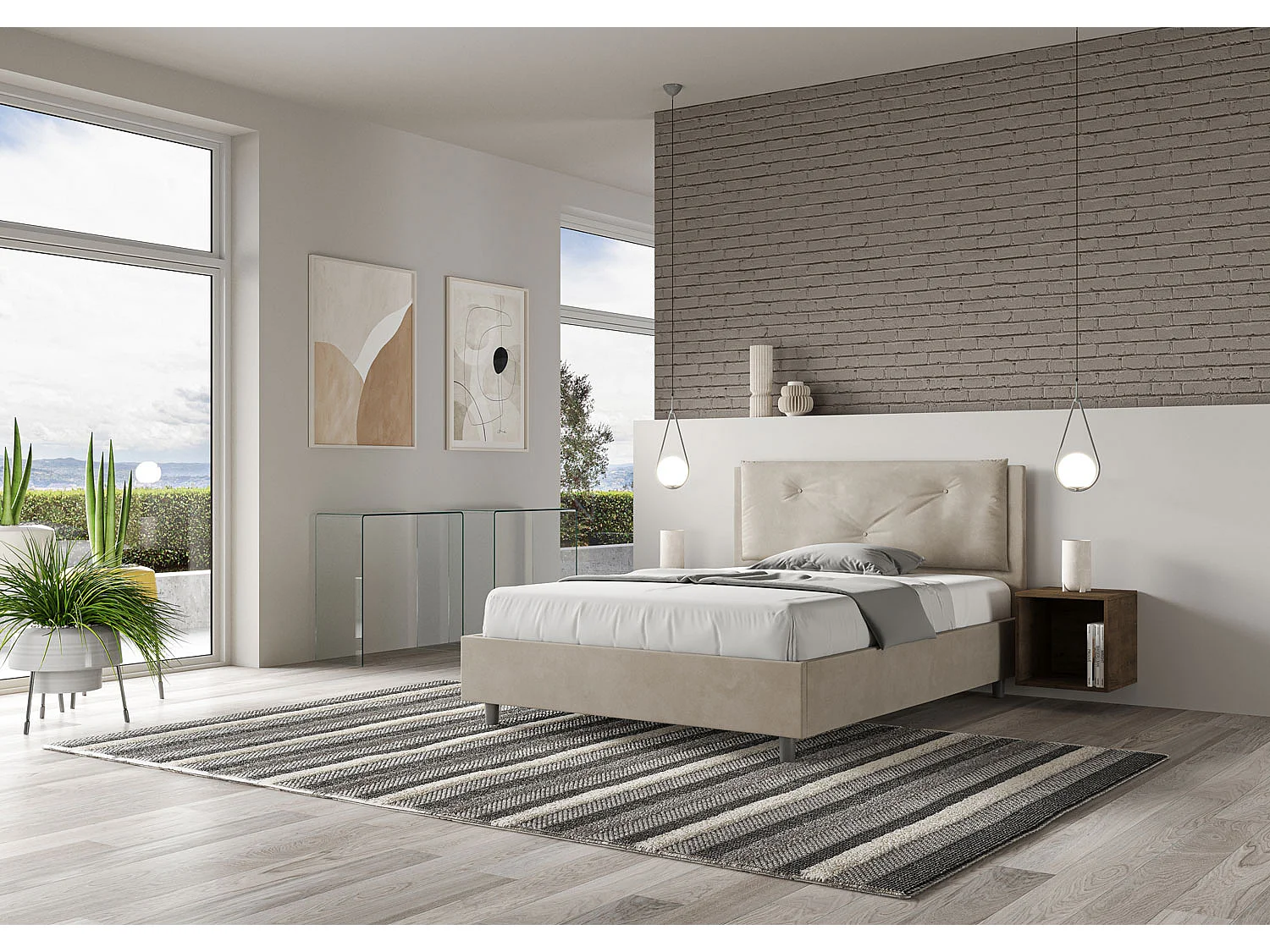 Łóżko bez stelaża tapicerowane 140x210 microfibra piaskowy Appia Large