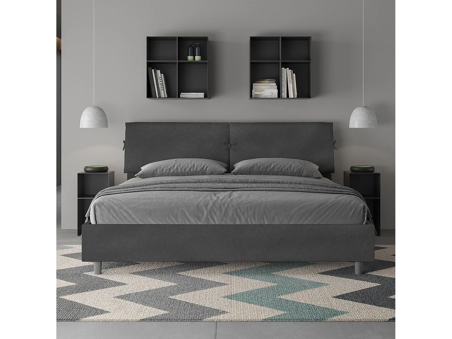 Gepolstertes Bett mit Lattenrost 180x210 mit Mikrofaserbezug Grau Mados