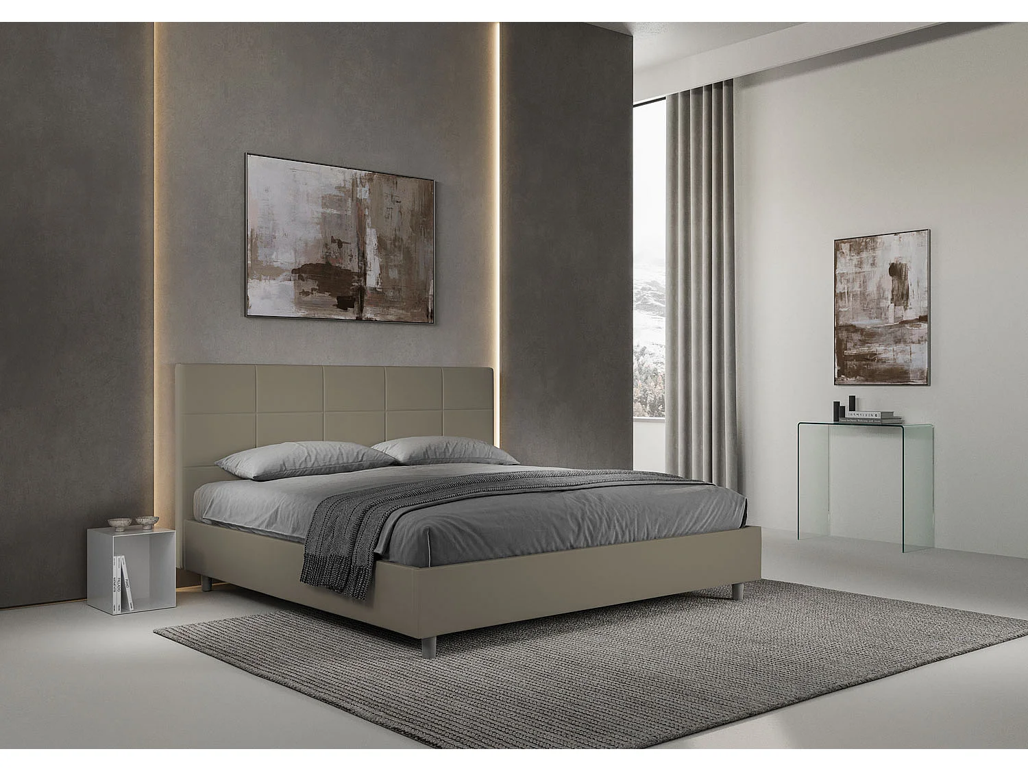ityhome Letto matrimoniale king size senza rete imbottito 200x200 similpelle cappuccino Mika
