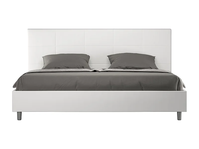 Lit king size avec sommier rembourré 200x200 similicuir blanc Mika