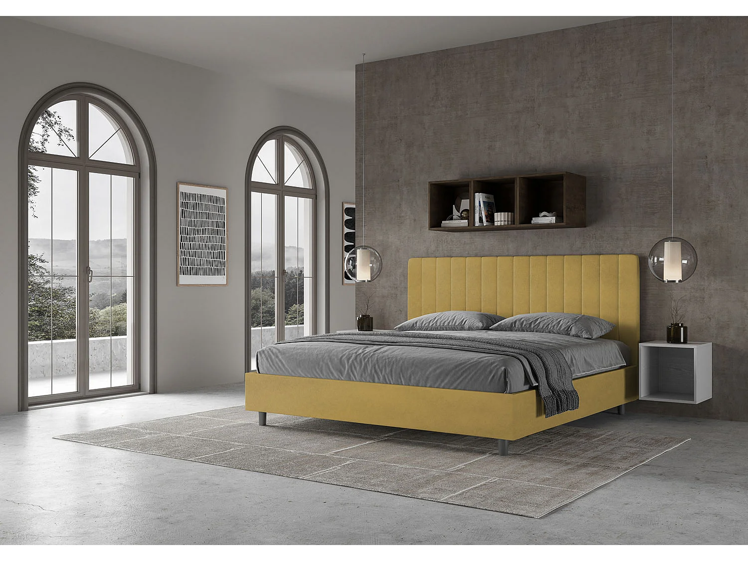Gestoffeerd Bed 180x200 zonder lattenbodem microvezel oker Agueda
