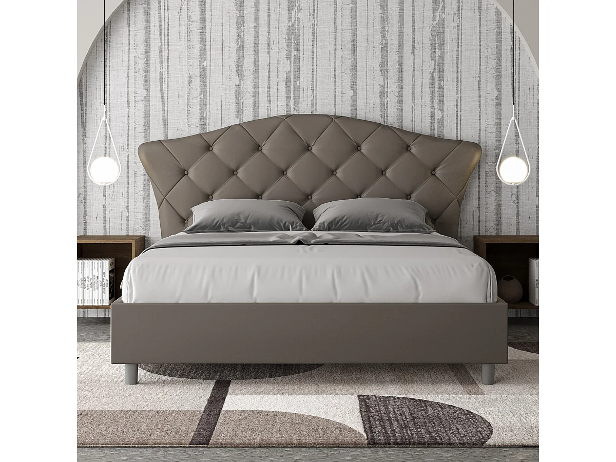 Lit sans sommier rembourré 160x200 similicuir cappuccino Langre