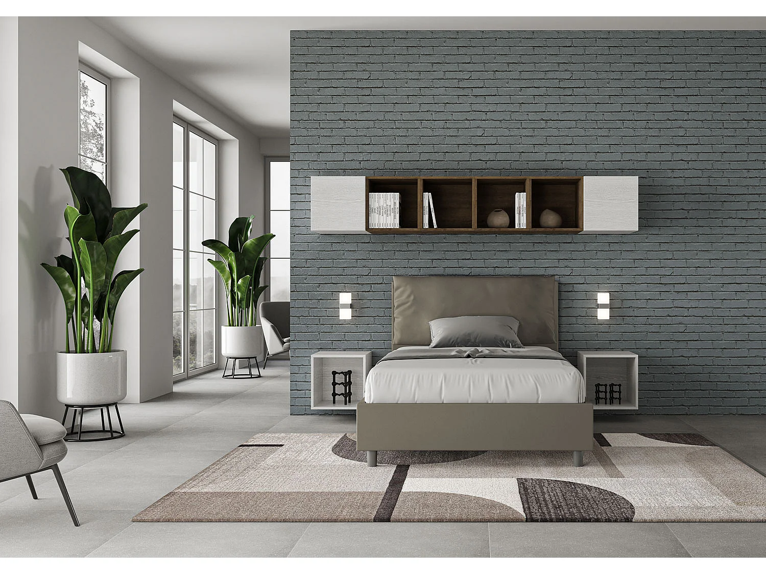 Gestoffeerd bed 120x200 met lattenbodem kunstleer cappuccino Antea Large