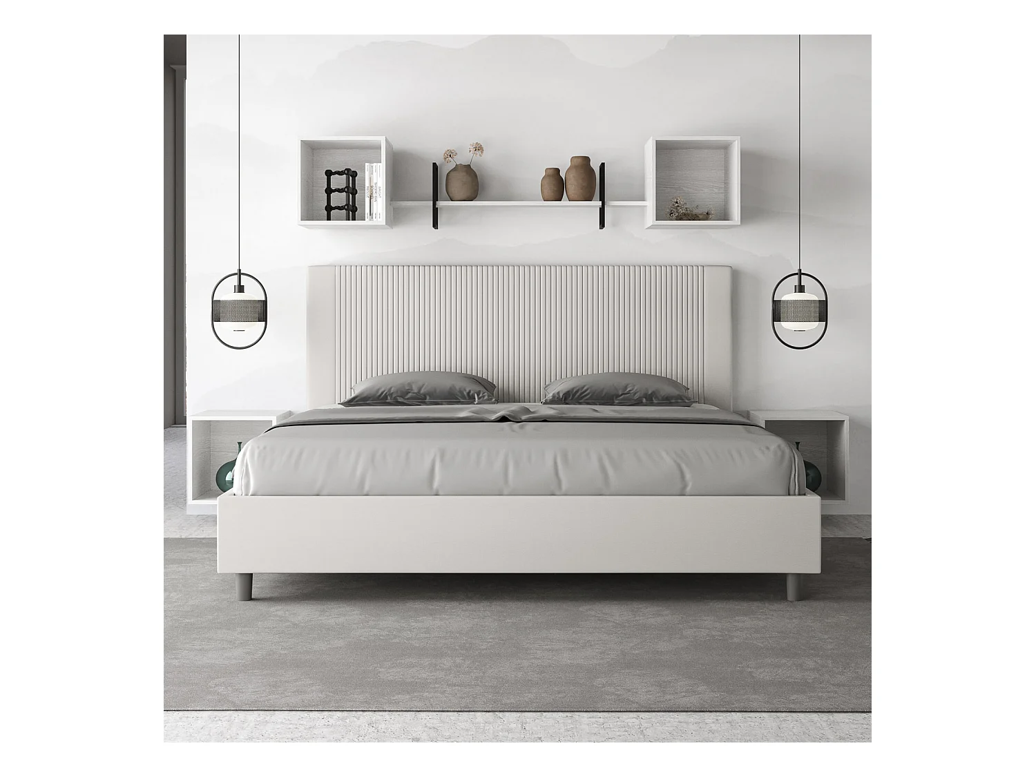 ityhome Letto matrimoniale king size senza rete imbottito 200x210 similpelle bianco Goya