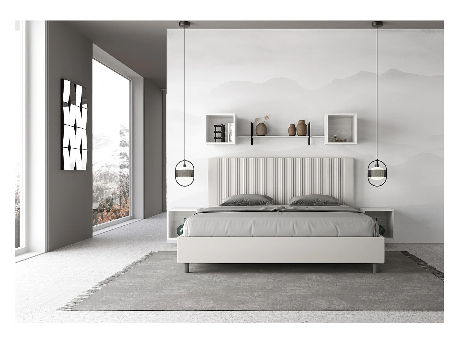 ityhome Letto matrimoniale king size senza rete imbottito 200x210 similpelle bianco Goya