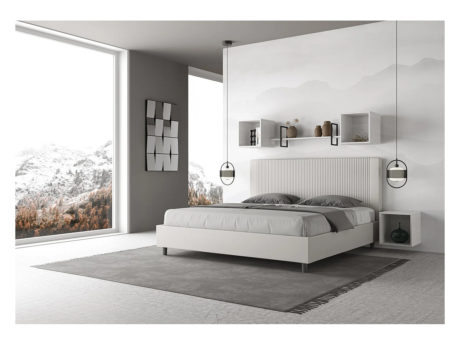 ityhome Letto matrimoniale king size senza rete imbottito 200x210 similpelle bianco Goya